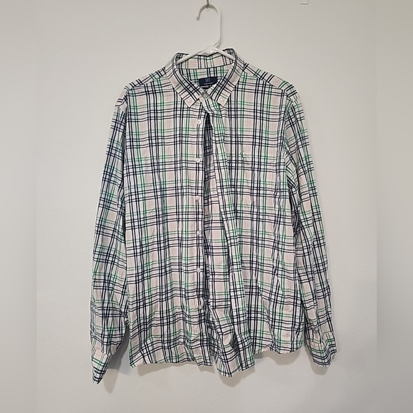George Mens L (42-44) Pastel Plaid Classic Fit Long Sleeve Button Up Shirt - Picture 1 of 5